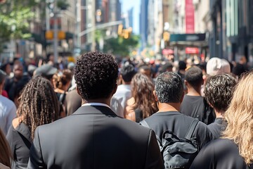 Fototapeta premium Businessman Walking in City Crowd with Blurry Background