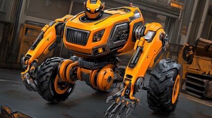 Futuristic Orange Robot Heavy Machinery Industrial Design Sci Fi Mech