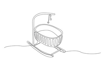 Baby cot continuous line illustration. Bed for newborn outline vector.