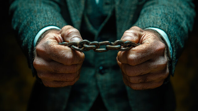 Kleptocracy Corruption: Politician Gripping Chain Symbolizing Bribery and Theft of Public Funds