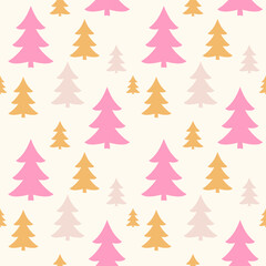 Obraz premium Christmas seamless pattern with pink and gold fir trees. minimalistic festive background
