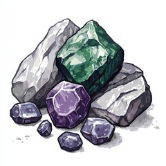 Fototapeta premium Colorful Semi-Precious Stones Piled Among Rough Rocks Featuring Various Shapes and Textures for Natural Beauty and Jewelry Design Inspiration