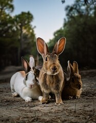 Obraz premium Familia de conejos en el bosque