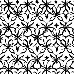 Fototapeta premium Seamless pattern of black stylized flowers on a white background.
