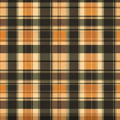 Seamless pattern of orange, brown and black plaid.