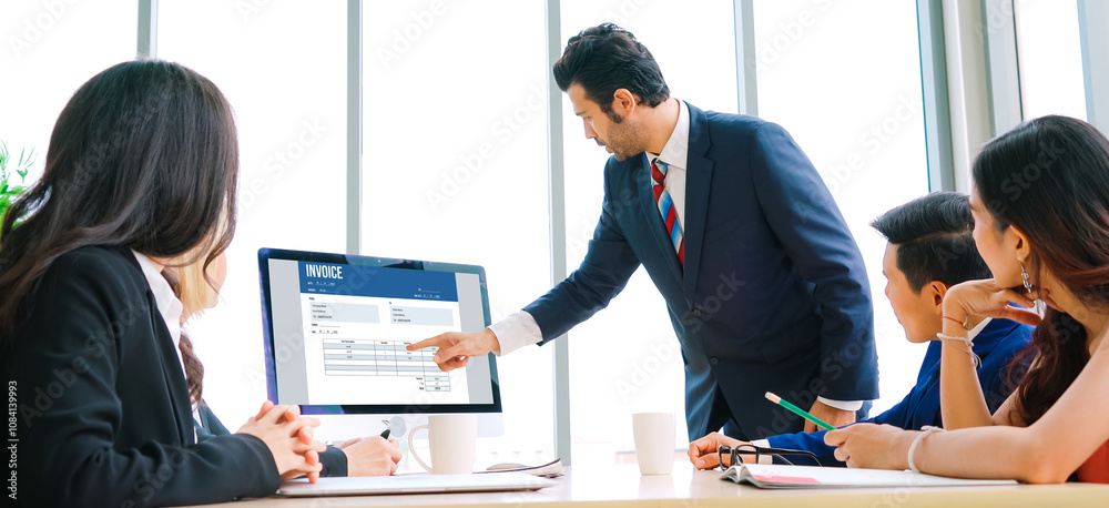 Poster invoice on computer screen from accounting application. computer program for financial and budget of