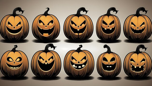  Vector silhouettes of pumpkins with various emotions, perfect for spooky parties and Octobe_1(753)