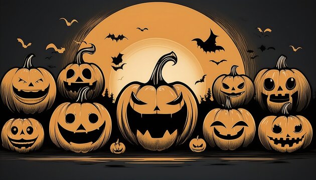  Vector silhouettes of pumpkins with various emotions, perfect for spooky parties and Octobe_1(752)