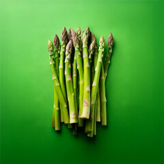 Fresh green asparagus on vibrant green background
