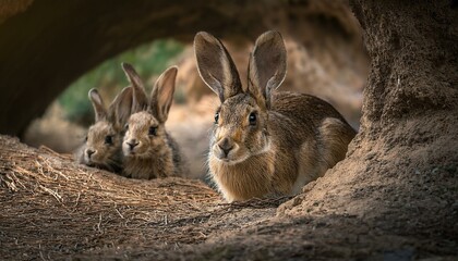 Familia de conejos en el bosque