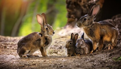 Familia de conejos en el bosque