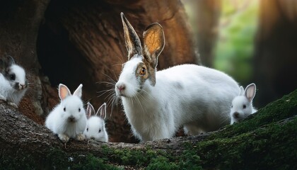 Familia de conejos en el bosque