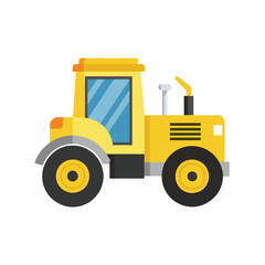 Naklejka premium Bright Yellow Open Tractor Vector Illustration - Flat Icon Clipart for Print and Cotton Line Art Design.eps