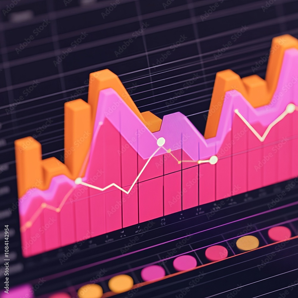 Poster a close-up of a colorful graph on a computer screen showing financial data.