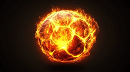 Fiery sphere engulfed in intense flames against a black background.