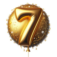a golden balloon with a number 7 on it on white background PNG