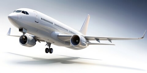 Obraz premium White Airplane Taking Off, 3D Render, Low Angle, Airplane, takeoff, flight