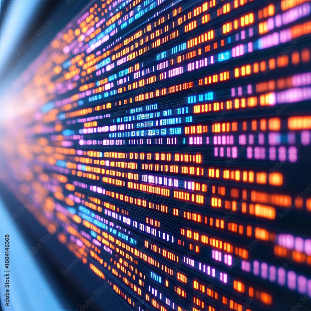 Poster abstract digital code flowing in a stream of data.