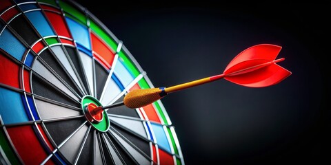 Red Dart Striking Bullseye, Close-up, 3D Render, Bullseye, Dartboard, Target