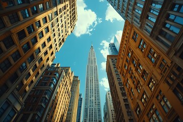 Fototapeta premium City Street View Upward to Skyscraper Building