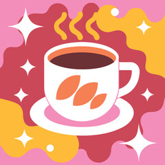 Obraz premium Image of a cup of coffee on an abstract background, abstract art, Vector design on a white background, logo for a website, banner for printing and advertising, LIFE BEGINS WITH COFFEE