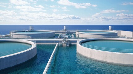 Water treatment process coastal area infrastructure industrial environment aerial view sustainable development