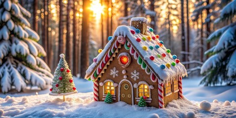 Fototapeta premium Gingerbread House in a Winter Wonderland, Christmas, Holiday, Festive