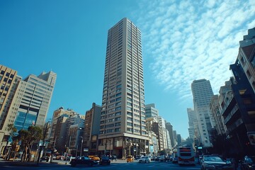 Obraz premium City Street View with Tall Building and Traffic