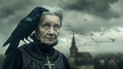 Obraz premium woman with a crow