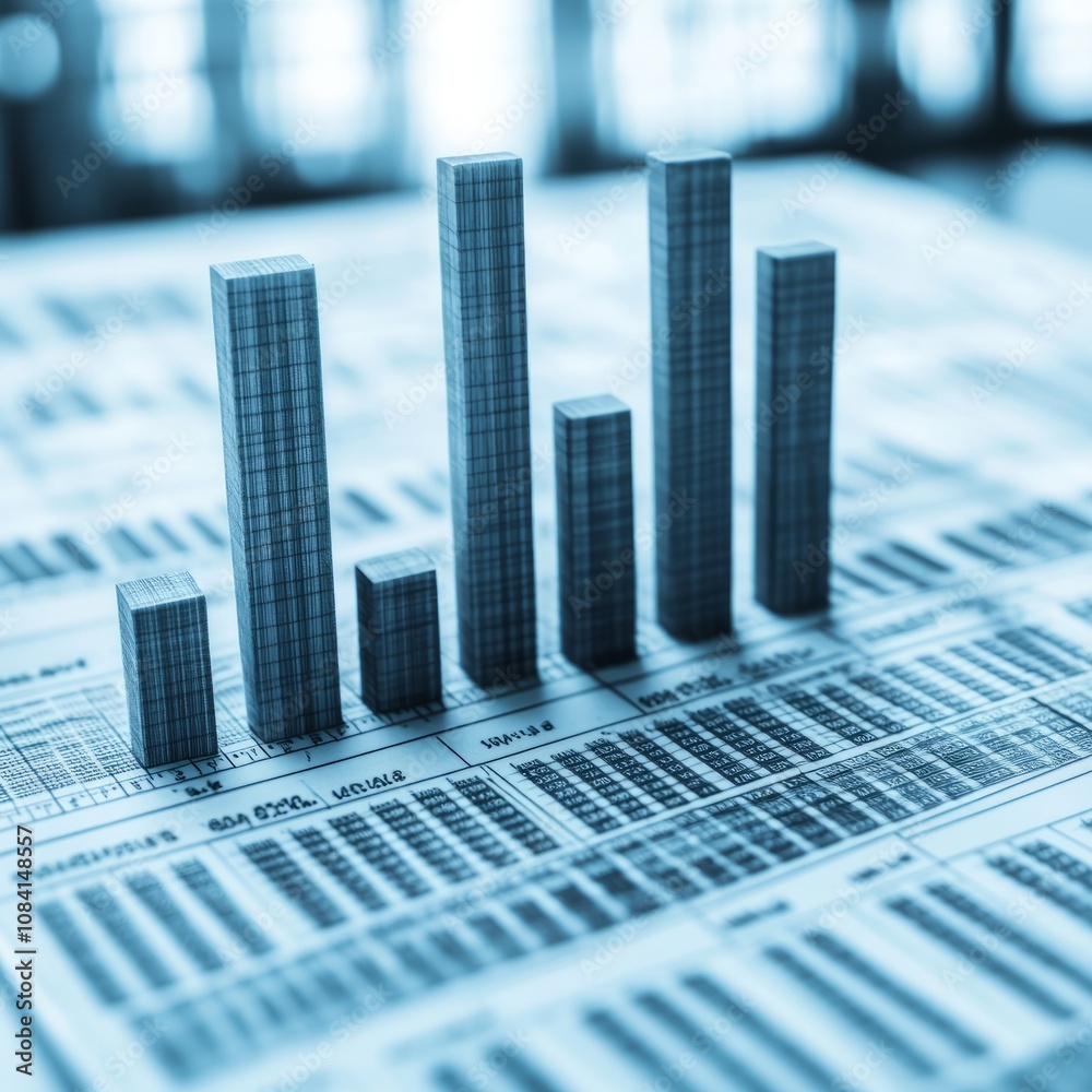 Poster bar graph made of blocks on a spreadsheet showing growth.
