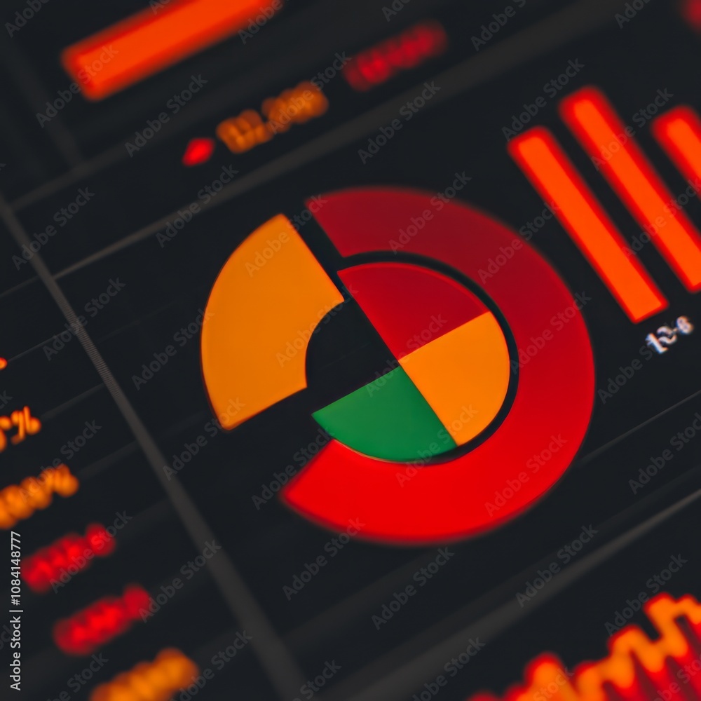 Poster close up of a pie chart on a screen with data analysis.
