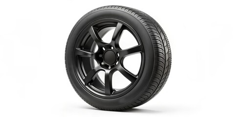 Obraz premium Black Tire with 5-Spoke Rim, isolated on white background, tire, rim, automotive