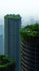 Obraz premium Urban growth transformation futuristic city digital art green architecture aerial view sustainable development