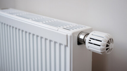 Minimalist interior house radiator in a bedroom with natural light.	
