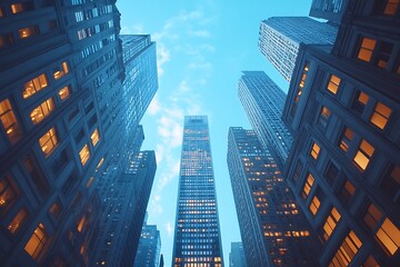 Fototapeta premium Cityscape Perspective Skyscraper Windows and Street Light Reflections