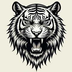 Obraz premium Powerful White Tiger Portrait with Intense Expression on Dramatic Grayscale Background