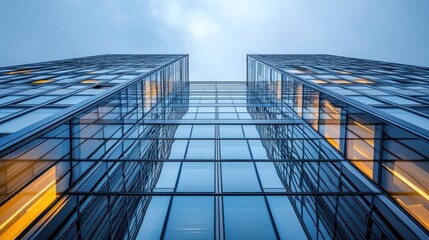 Obraz premium Top view of a striking skyscraper with exposed steel supports and expansive glass windows
