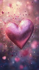 Obraz premium A sparkling purple heart floating amidst a magical background of soft lights and pastel colors