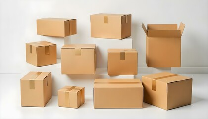 Fototapeta premium Cardboard boxes isolated on a white background with copy space