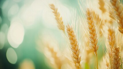 Naklejka premium Close-up of a field of wheat with blurred grass in the foreground