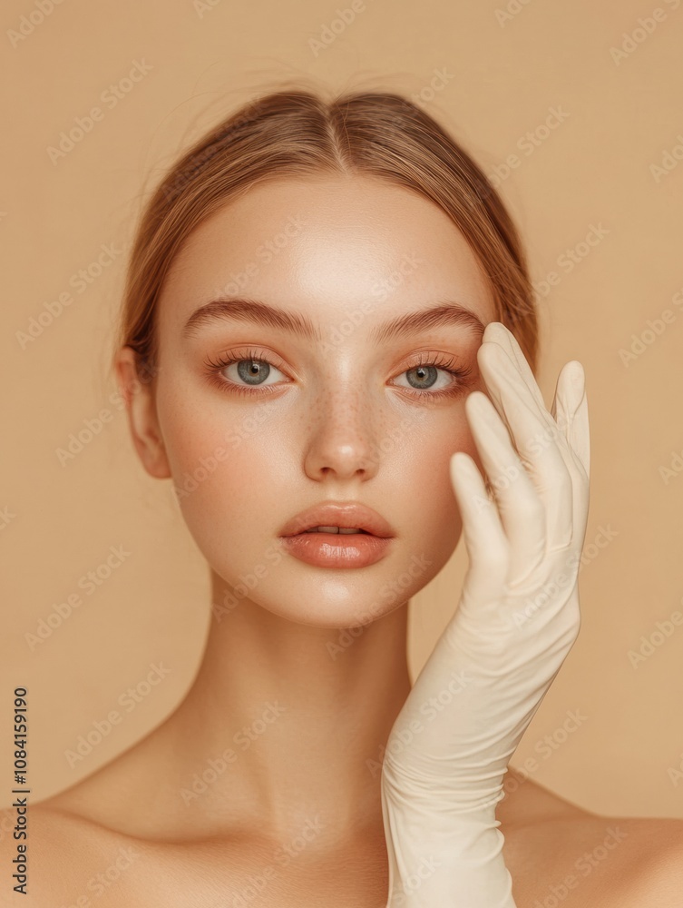 Poster a model demonstrates a calm expression while touching her face, highlighting the significance of cos