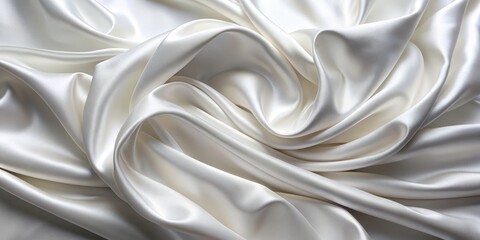 Obraz premium Smooth White Satin Fabric Draped in Elegant Waves, Fabric Texture, Silk, Satin, Drape