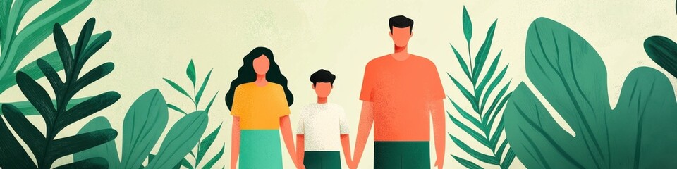 Fototapeta premium Family bonding in nature urban park illustration lush environment front view connection and togetherness