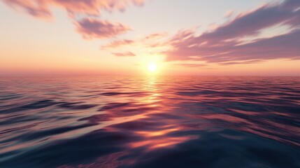Obraz premium Stunning sunset reflected in smooth sea, creating a tranquil scene with sky colors melting into water