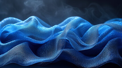Obraz premium Blue Ribbon Fabric, Closeup View On Blue Background 
