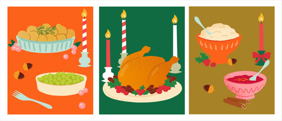 Elegant Christmas Meal Vector illustrations collection