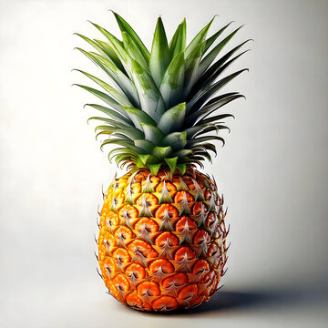 Whole Pineapple with Spiky Leaves and Textured Body