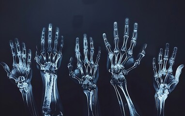 Naklejka premium X-ray image of human hand, bones and hands. 3D rendering