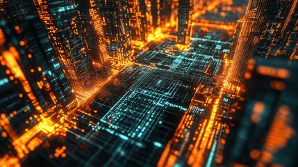 Blockchain concept. Big data binary code futuristic information technology, data flow. Transferring of big data. interconnected blocks of data depicting a cryptocurrency blockchain. 3D Rendering.