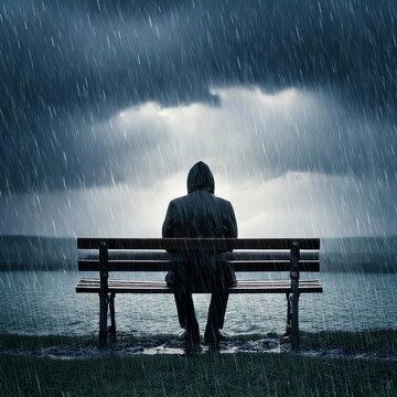 Adjustment Disorder Depressed Mood Under Rainy Sky